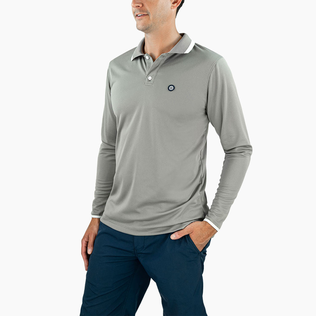 Men's Long Sleeve Pique Golf Polo UPF 50+ - Sun50 Pewter Grey / XXL