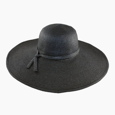Black Wide Brim Sun Hat with a Self fabric Crown band